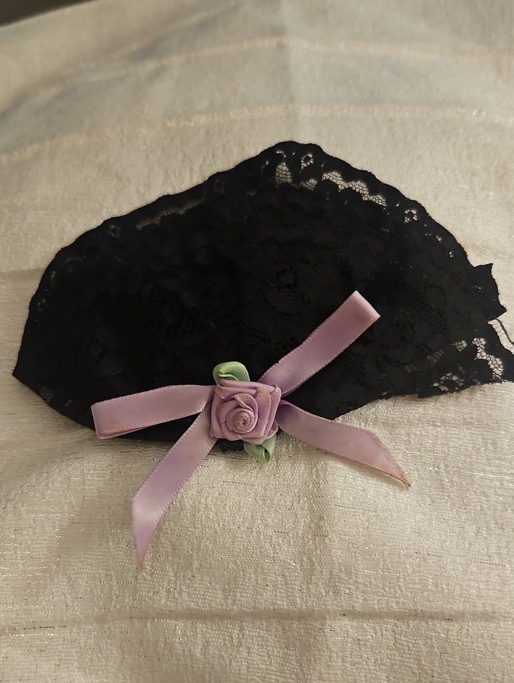 Vintage Fan Shape Black Lace Hair Barrette with Lavender Rose Accent - Picture 2 of 5
